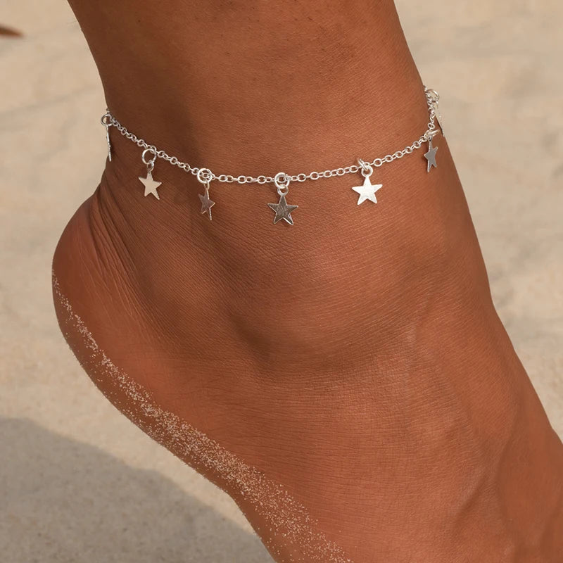 2024 Gold Color Pentagram Anklets Barefoot Foot Jewelry Leg New Anklets on Foot Ankle Bracelets for Women
