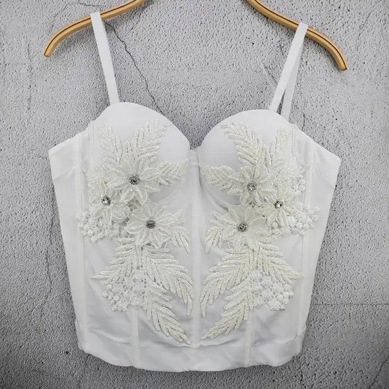2023 New Fashion Outer Wear Camisole Women'S Corset Bra Embroidered Beaded Diamond Solid Color Knit Cropped Top Y945