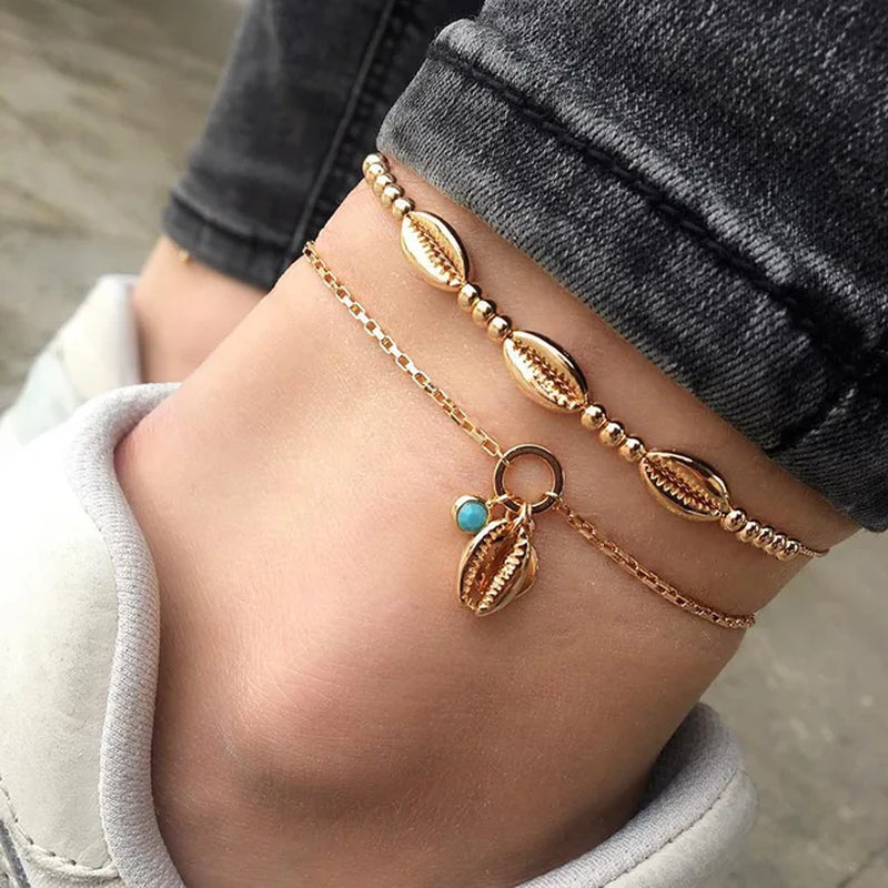 Bohemia Shell Chain Anklet Sets for Women Sequins Ankle Bracelet on Leg Foot Trendy Summer Beach Jewelry Gift