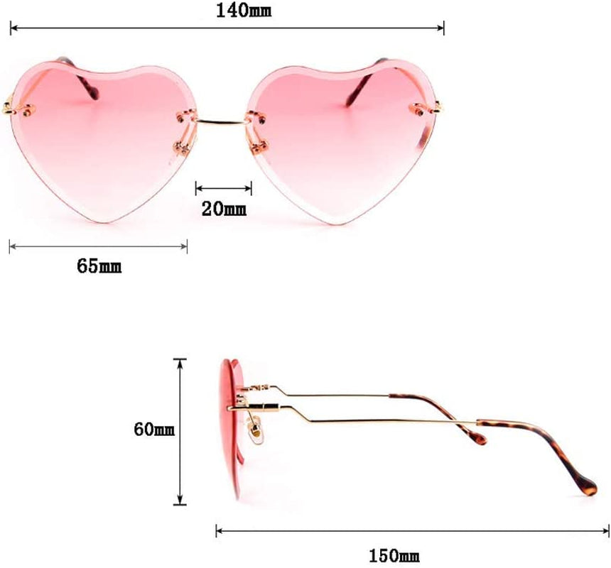 Heart Sunglasses for Women Rimless Thin Metal Frame Heart Shaped Sun Glasses UV400