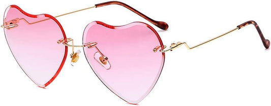 Heart Sunglasses for Women Rimless Thin Metal Frame Heart Shaped Sun Glasses UV400